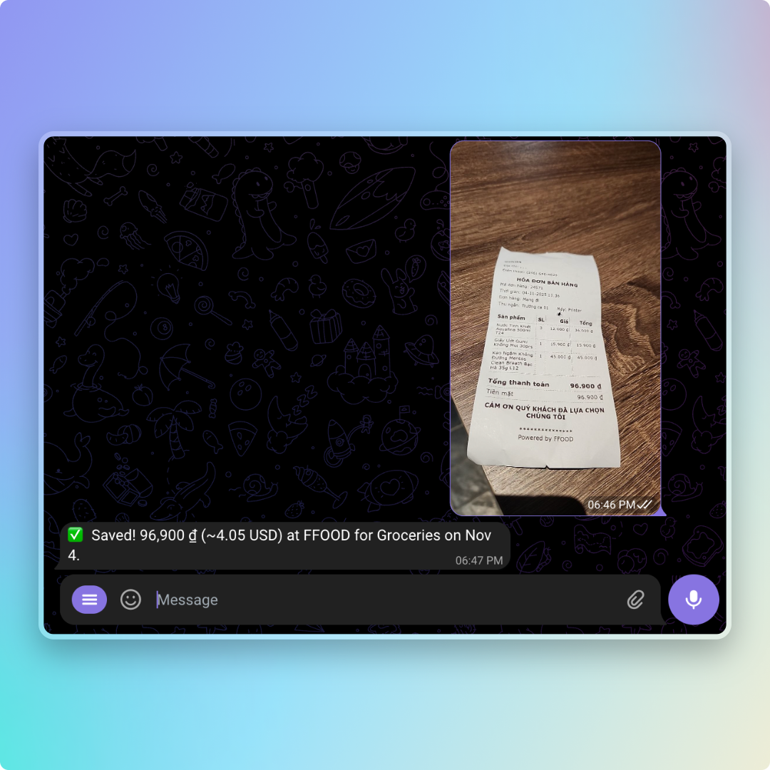 Receipt logging example